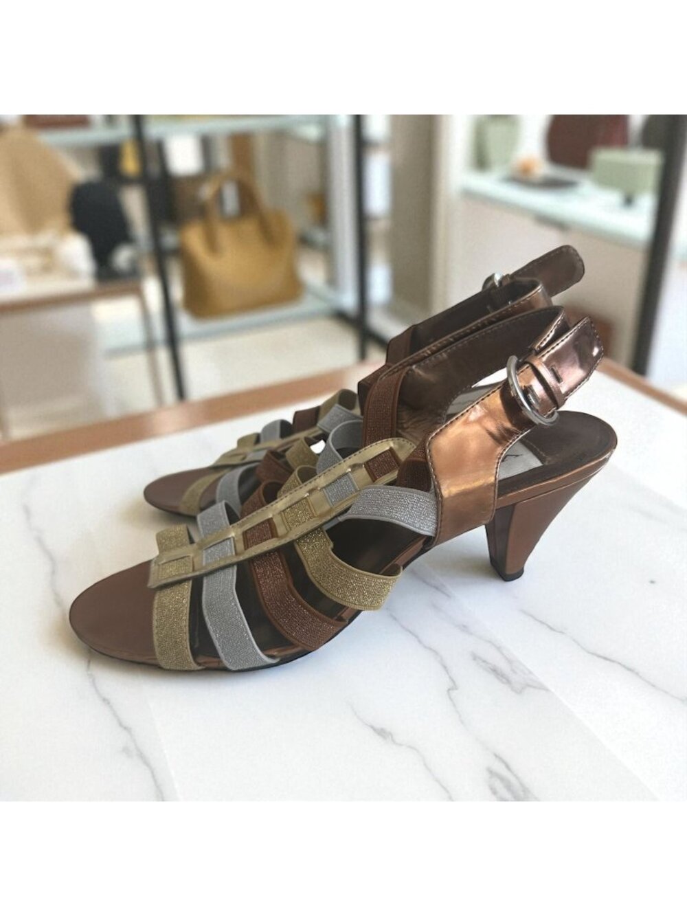 AJ VALENCI Multicolor Metallic Heels Sandals Size 8.5